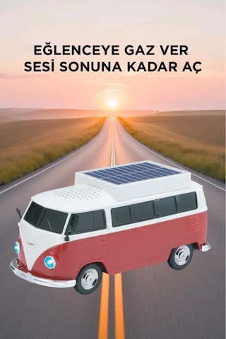 Bluetooth Hoparlör Retro Araba Vosvos Tasarımlı Solar Şarjlı Speaker D70