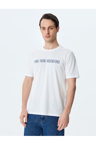 Koton Bisiklet Yaka Regular Fit Pamuklu Kısa Kollu Slogan Baskılı Tişört Beyaz 5sam10087hk Beyaz