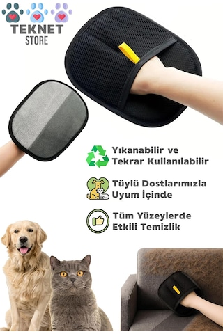 Teknetstore Kedi Köpek Tüy Toplama Eldiveni & Evcil Hayvan Masaj Tarağı 2'li Set
