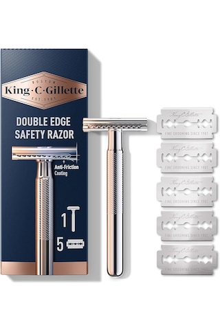 King C. Gillette Krom Kaplama Saplı Tıraş Bıçağı + Jilet 5'li
