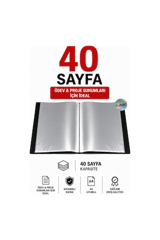 A4 Boy İçin Noki Sunum Dosyası 40 Sayfa Hazır Poşetli Dosya 1 Adet Siyah