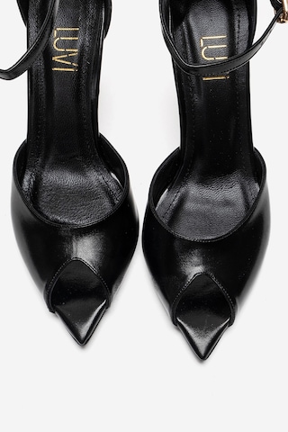 Luvishoes Dona Siyah Cilt Kadın İnce Topuklu Ayakkabı