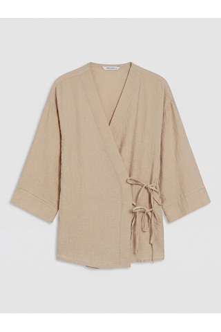 Lcw Everyday Bej Kruvaze Yaka Müslin Oversize Kadın Kimono