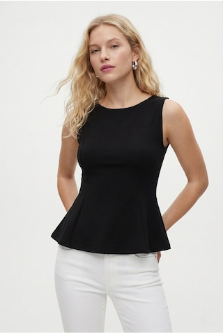 Ritnice Kadın Newly Peplum Sıfır Kol Siyah Bluz Siyah