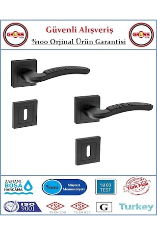 Noktalı Rozetli Oda Kapı Kolu - Mat Siyah - 1 Takım Ön Ve Arka