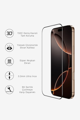 3d Curved 150 Tam Koruma Apple Uyumlu iPhone 17 Kavisli Cam Ekran Koruyucu