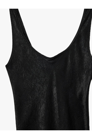 Koton Kolsuz U Yaka Slim Fit Saten Midi Abiye Elbise Siyah 6sak80115uw Siyah