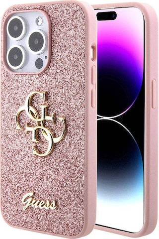 Apple Uyumlu iPhone 15 Pro Max Kılıf Guess Lisanslı 4g Büyük Metal Logolu Glitter Kapak Siyah