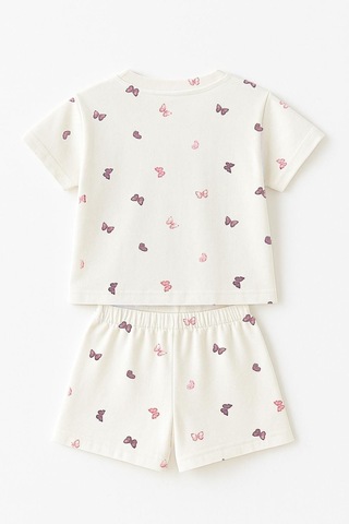 Kız Çocuk %100 Pamuk Kelebek Desenli Şortlu Takım 3-4 Yaş 8-9 Yaş Beyaz