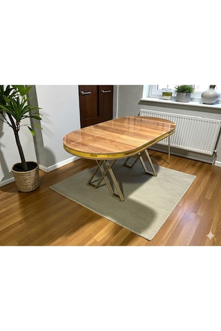 Msy Home Ceviz Gold Detaylı Lake Panel 90 170 Cm Oval Masa Kahverengi