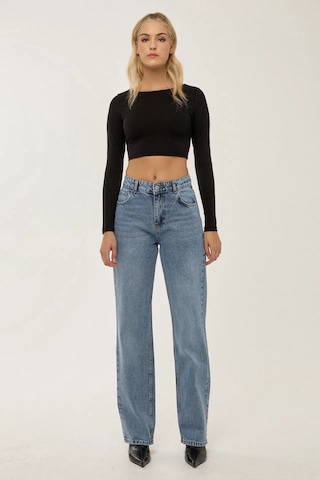 Hiccup Orta Bel Straight Leg Jean Koyu Mavi Denim