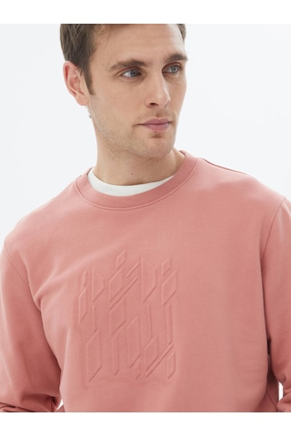 Kip Pembe Bisiklet Yaka Baskılı Sweatshırt Çok Renkli