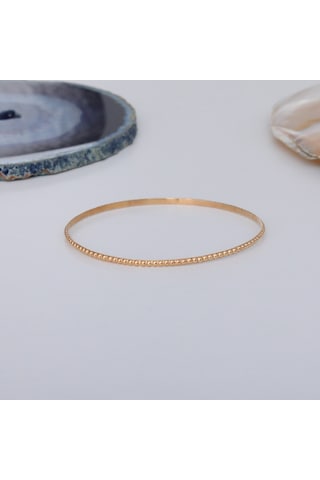 14 Ayar Altın Kaplamalı Boncuk Desenli Gümüş Bilezik - Bv00109 Altın