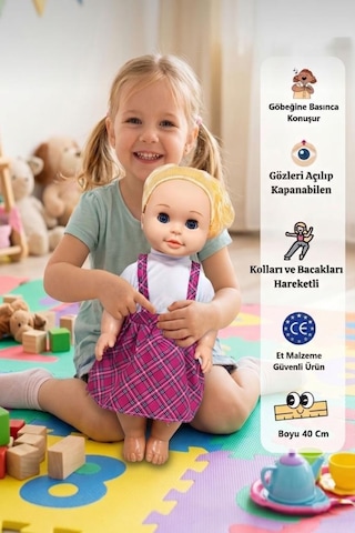 Konuşan Cansu Bebek Sesli Pilli 40cm Gözleri Açılıp Kapanan Sevimli Elbiseli Oyuncak Bebek 29452396