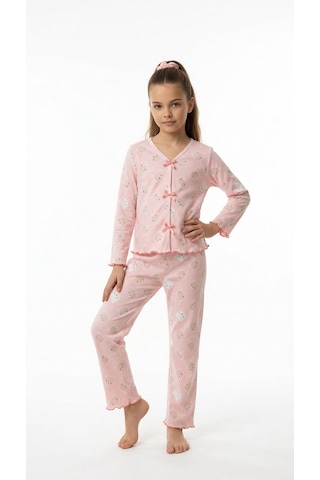 Divinus Panda Desenli Kız Çocuk Pijama Takımı Pembe