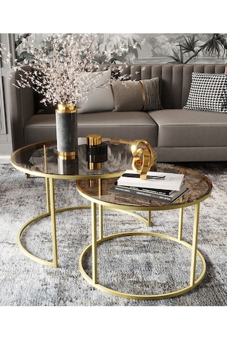 Dekoport Milas Gold Orta Sehpa - Bronz Cam Gold Bronz