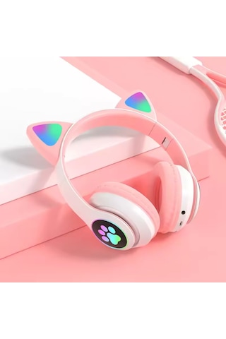 Kedi Kulağı Detaylı Kablosuz Rengarenk Işıklı Bluetooth Rgb Çocuk Oyuncu Kulaklık Üstün Performans