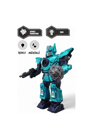 Işıklı Müzikli Savaşçı Robot 34 Cm Büyük Boy Oyuncak - Mavi/kırmızı