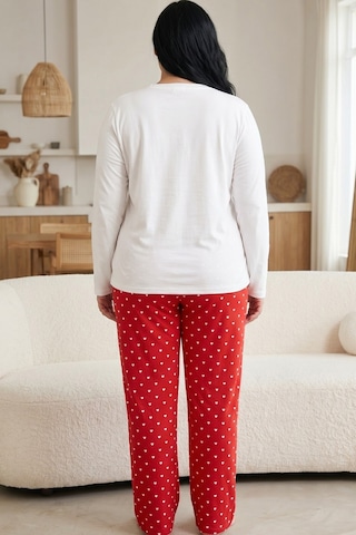 Siyah İnci Pamuklu Likralı Büyük Beden Battal Boy Örme Pijama Takım 26240872 Beyaz