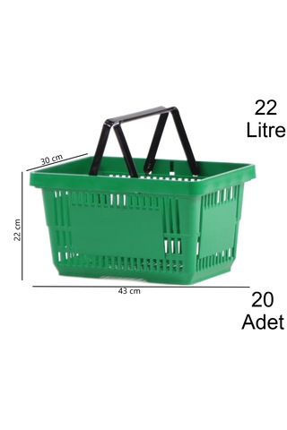 22 Litre Plastik Market Alışveriş El Sepeti Yeşil 20 Adet / En:30 Boy:43 Yükseklik:22 Cm Yeşil