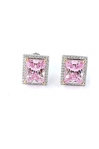 Sky Diamond Pink Aleksandrit Taşlı 925ayar Gümüş Beyaz Altın Kaplama Lüks Baget Küpe Gümüş