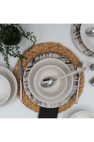 Ekose 24 Parça 6 Kişilk Siyah Yemek Takımı Düz