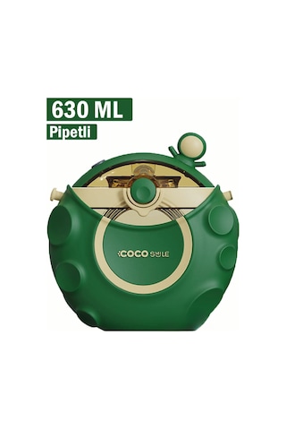 Vagonlife Cocosmile 630ml Silikon Uzay Tema Kılıflı Pipetli Askılı Tritan Çocuk Matarası Yeşil Cs-0006