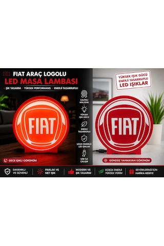 Fiat Masa Lambası , Fiat Logolu Led Işıklı Masa Lambası , Fiat Gündüz Gece Masa Lambası Siyah