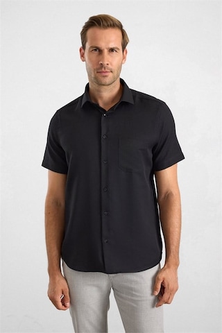 Süvari Siyah Regular Klasik Yaka Düz Twill Torba Cep Düz Kısa Kollu Klasik Gömlek Sgm1007500001-s09