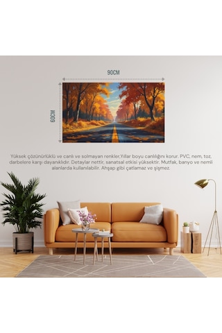 Doğa Ve Manzara Yatay Sonbahar Ağaçlarının Arasında Ufka Doğru Uzanan Yalnız Yol 08 Çerçevesiz 90x60cm Pvc Tablo