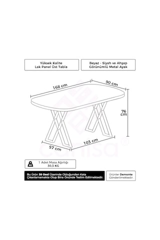 Canisa Kaye Serisi Mdf 90x168 Sabit Siyah Mermer Desen Mutfak Masası Siyah Mermer Desen Masa