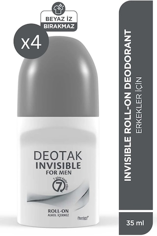 Deotak Invisible Erkek 7 Güne Kadar Etkili Roll-on Deodorant 35 ML x 4 adet