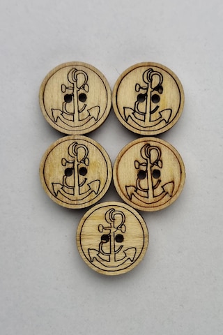 Orta Boy Ahşap Denizci Desenli Kaban Çeket Hırka Yelek Düğmesi 5 Adet