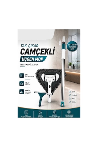 Tak Çıkar Lüx Camçekli Üçgen Mop Cam, Fayans, Duvar Ve Zeminler İçin Mikrofiber Temizlik Seti Süpe