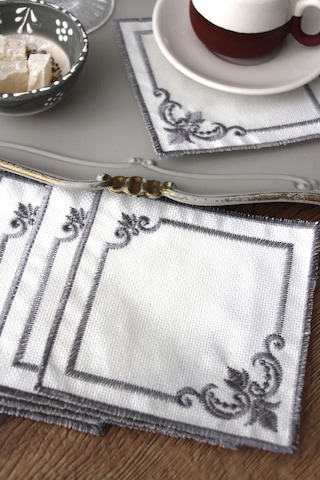 Köşeli 6'lı Kokteyl Kahve Sunum Peçetesi Nakış İşlemeli Gardenya Sunumluk Gri