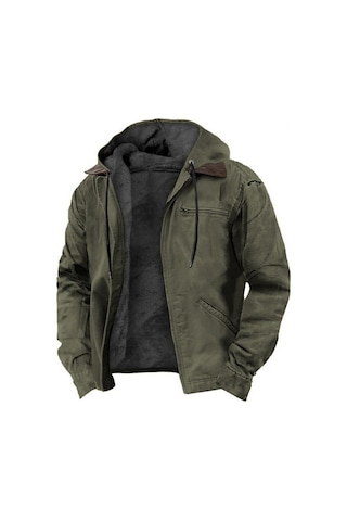 Erkekler İçin Rüzgar Geçirmez Ve Su Geçirmez Polar Astarlı Ceket Ordu Yeşili