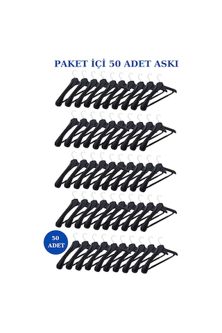 50 Adet Plastik Yüksek Kalite Ceket Askısı Elbise Askısı Siyah