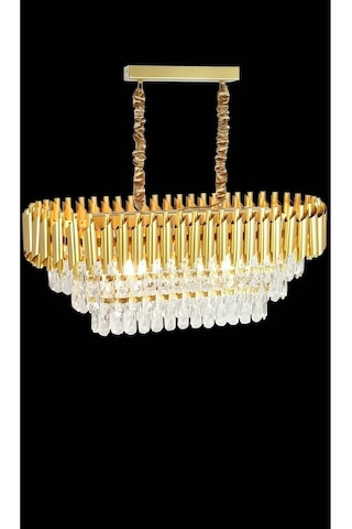 Roza Varaklı Gold 75x35 Kristal Taşlı Lüks Avize - Yatak Odası - Salon - Mutfak - Hol Altın