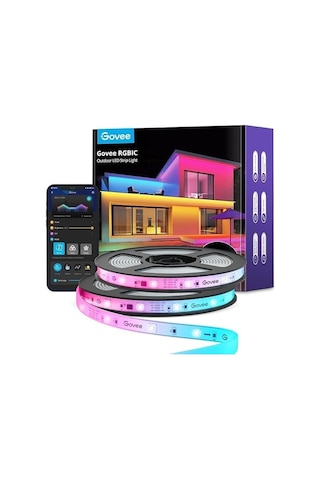 Govee Dış Mekan Led Şerit 20m, Ip65 Su Geçirmez, Alexa İle Çalışır, Uygulama Kontrolü, Segment Kontrollü Rgbıc Led Şerit, Renk Değiştirme, Müzik Senkronizasyonu, Çatı Balkon Bahçe Dış Mekan Dekorasyonu İçin Siyah