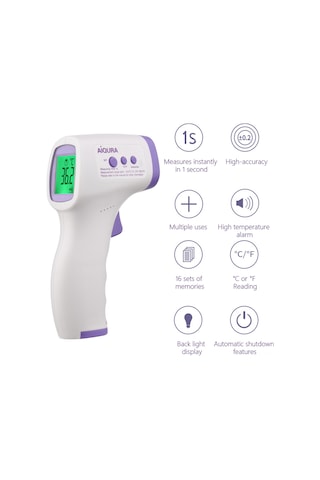 Ruicoo Infrared Isı Ölçer El Tipi Doku-sız Lcd Ekranlı 16 Veri Kaydı İle C/ F Değiştirilebilir Termometre Pil Yok, Logo'lu