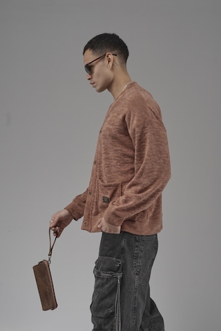 King-Brich Logo Detaylı Oversize Kalıp Erkek Hırka Kahverengi