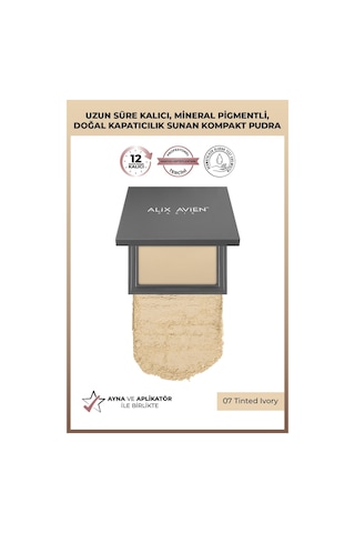Alix Avien Kompakt Pudra 12 Saate Kadar Kalıcılık Nötr Cilt Alt Tonu Compact Powder 07 Tinted Ivory