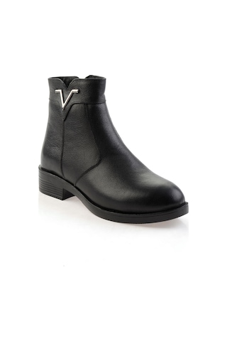 Bambi Siyah Hakiki Deri Kadın Bot & Bootie K02286001303 Siyah