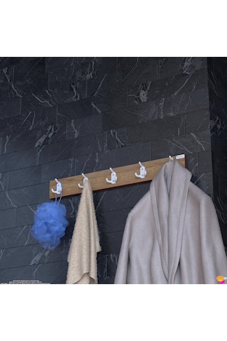 Modilayn Arı Serisi 81,4x9,6 Cm 5' Li Set 15 Kancalı Banyo Askısı Ekstra Düzen Ve Yer Tasarrufu Safir Meşe
