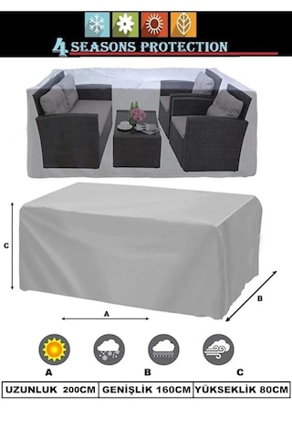 Premium Kalın Bahçe Mobilya Brandası 200x160x80 Cm Masa Sandalye Gri