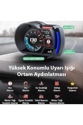 A520 Obd2 + Gps Head Up Display Hud, Dijital Hız Göstergesi, Rpm & Sıcaklık & Basınç Takip, Hız Alarmı, Siyah