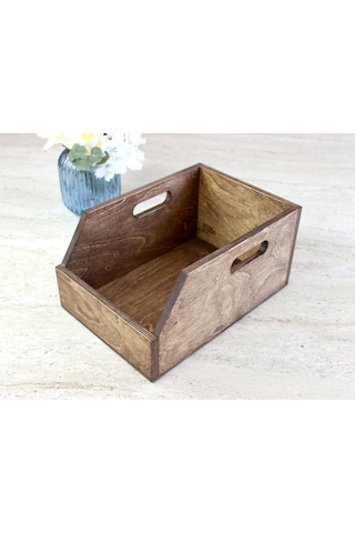 Koyu Ceviz Rengi Huş Ağacından 7 İnç Plak Kutusu - Organizer Kutu - Birch Wood 7" Record Box Koyu Kahverengi
