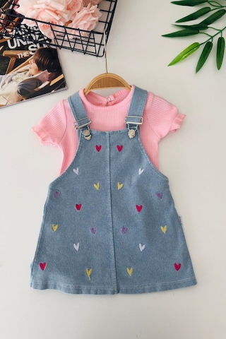 Miniğimin Cicileri Renkli Kalp İşleme Detaylı Kız Bebek Jile Takım Pembe