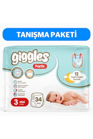 Giggles Pants Külotlu Bebek Bezi 3 Numara Midi 34 Adet