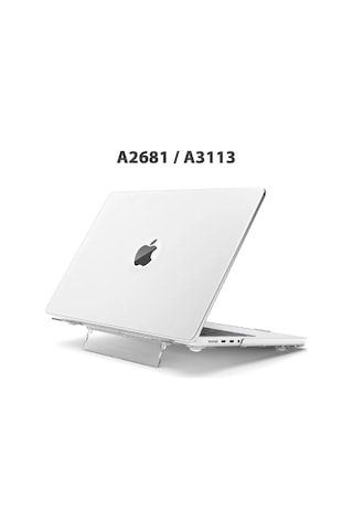 Macbook Air 13.6" M2-m3 Çip 2022/2024 A2681 A3113 Uyumlu Standlı Şeffaf İz Bırakmayan Koruyucu Kapak Şeffaf
